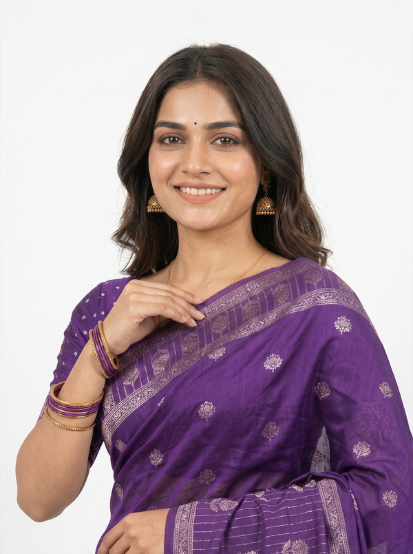 Semi Silk Violet Woven Butta Saree