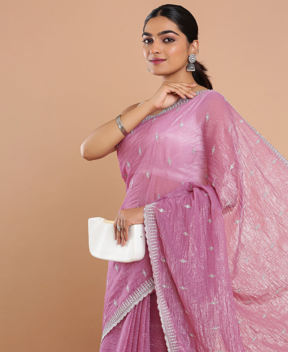 Organza Ethnic Wear Pink Color Saree