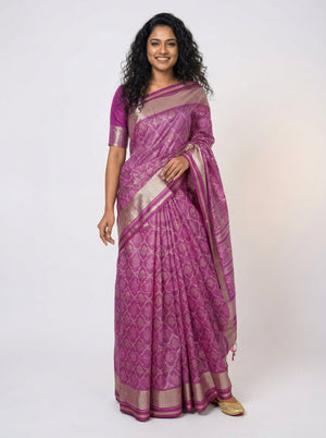Semi Tussar Silk Women’s Saree with Geometric Zig Zag Pattern
