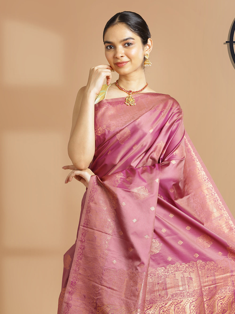 Onion Pink Art Silk Saree With Buttas All Over Body
