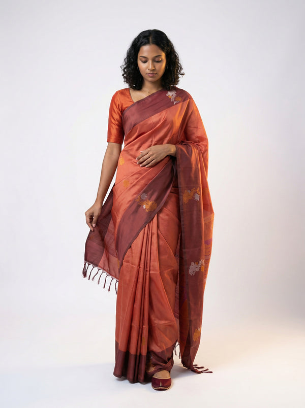 Art silk Terracotta Orange Saree with Traditional Butta Design