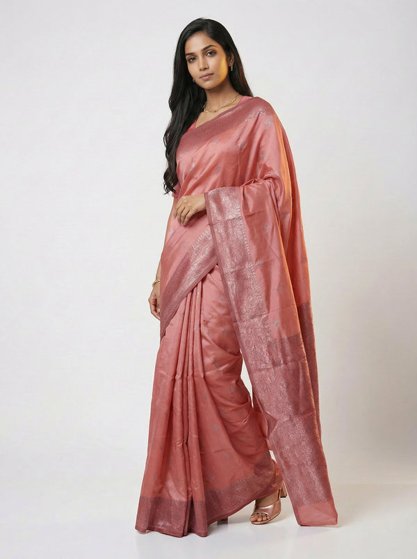 Semi Silk Old Rose Pink Festive Wear Saree with Designer Buttas
