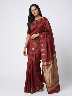 Semi Silk Maroon Party Wear Saree – Simple & Elegant