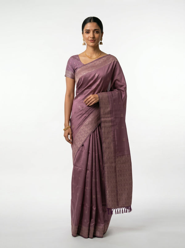Semi Silk Dusty Rose Woven Butti Saree