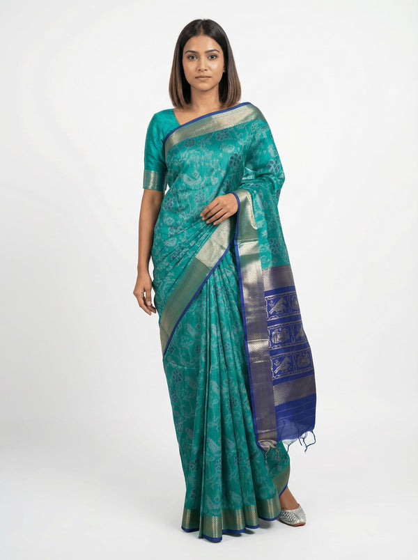 Semi Silk Royal Teal Green Saree with Traditional Pattern