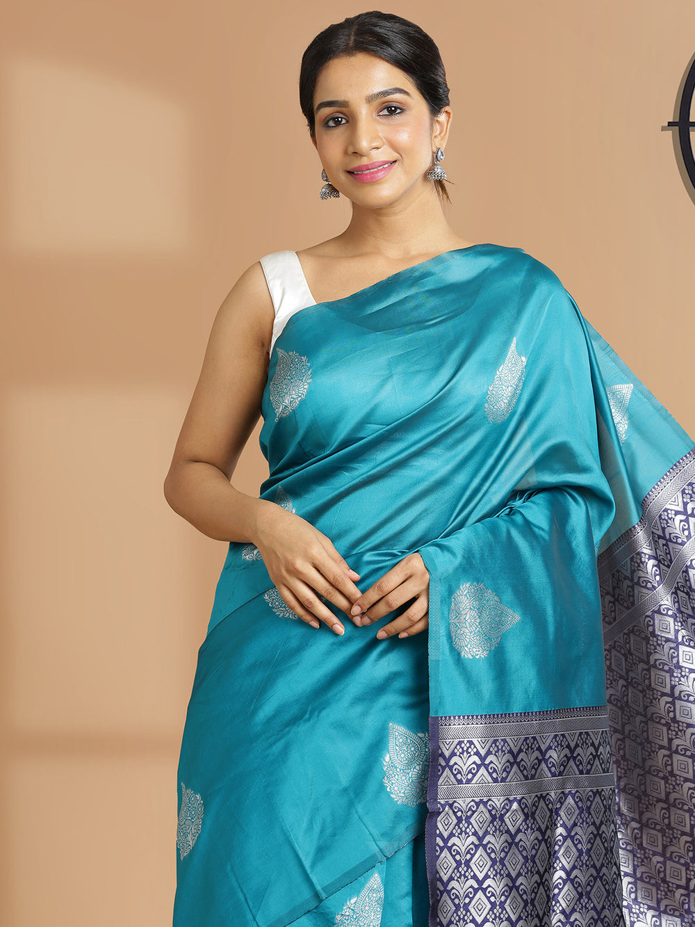 Peacock Green Color Art Silk Saree With Silver Woven Buttas Over Body