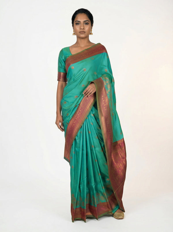 Semi Silk Premium Peacock Green Saree with Classic Butta Motifs