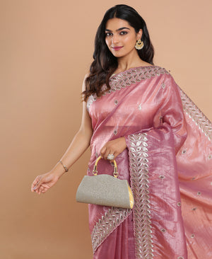 Organza Ethnic Wear Rose Gold Color Saree