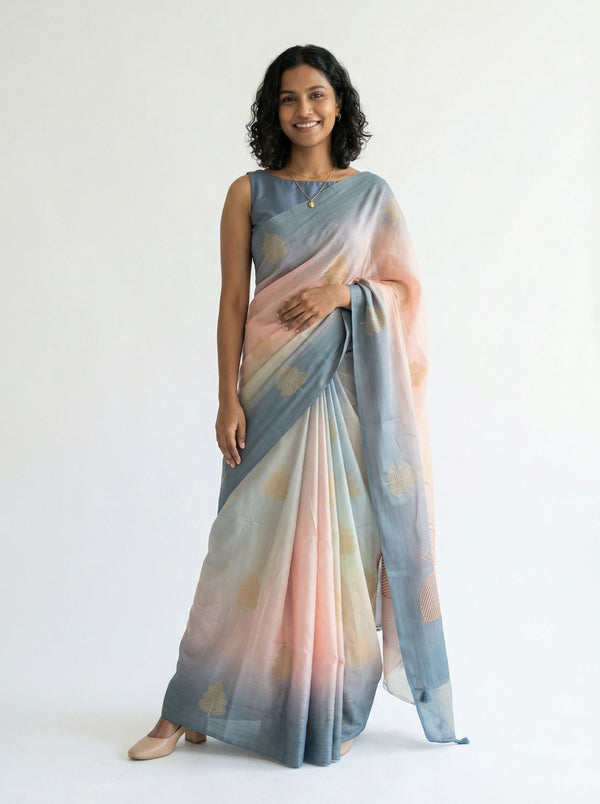 Chanderi Cotton Pastel Floral Printed Saree