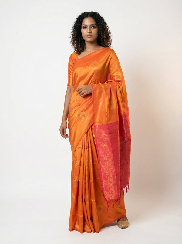 Semi Silk Yellow Saree for Women with Paisley Butta Design