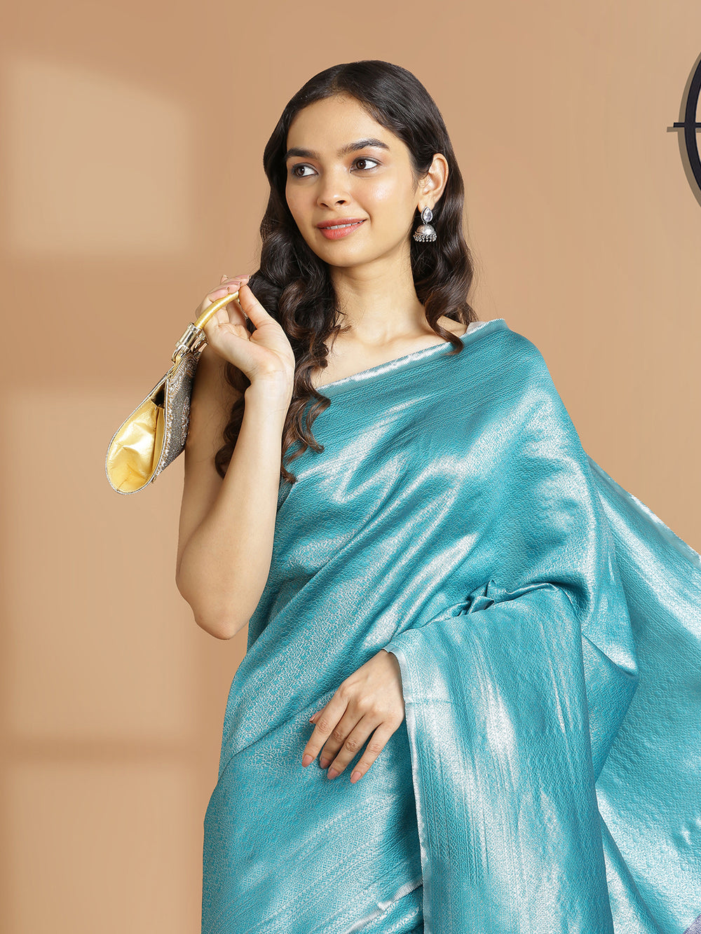 Teal Green Color Silver Woven Designed Art Silk Saree With Navy Blue Pallu