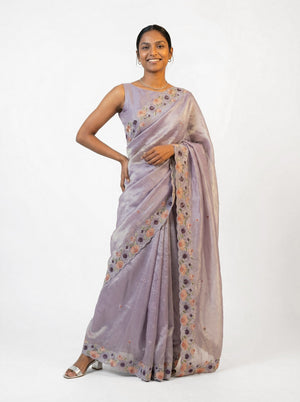 Organza Pastel Lavender Floral Embroidered Saree
