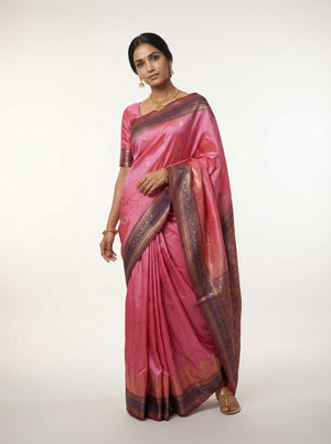 Semi Silk Premium Hot Pink Saree with Floral Butta Design