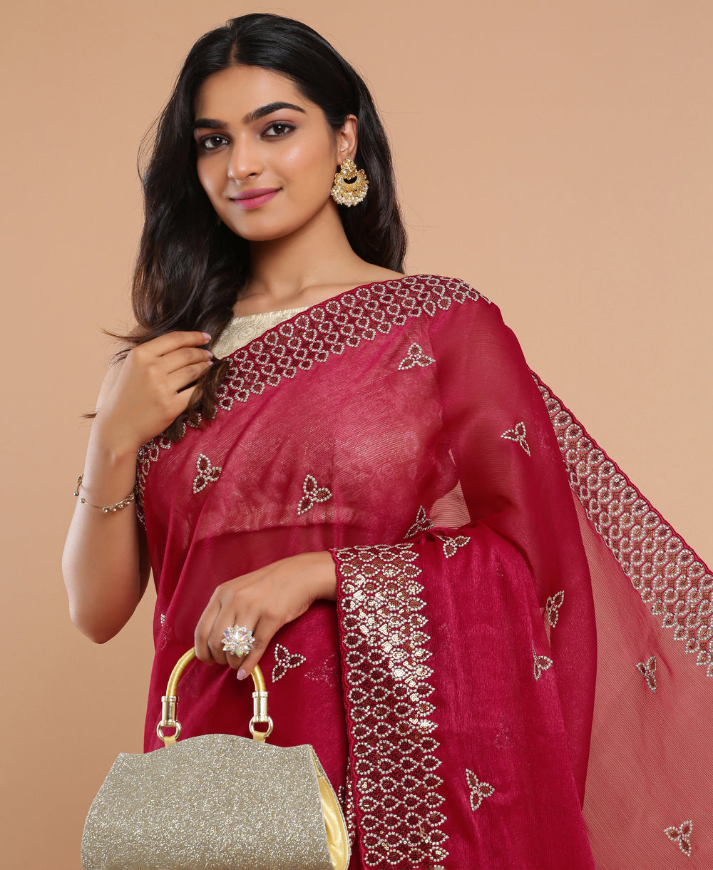 Orgnaza Ethnic Wear Red Color Saree