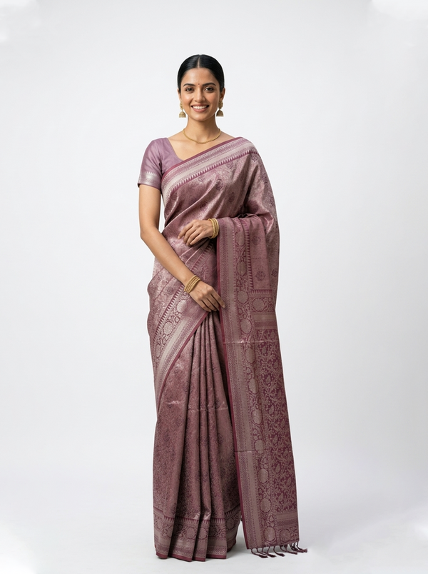 Semi Silk Mauve Jacquard Woven Saree