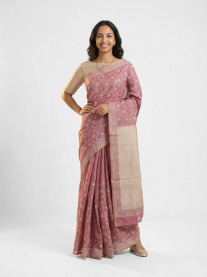 Chanderi Cotton Pink Embroidered Festive Wear Saree