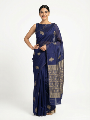 Art Silk Royal Blue Zari Woven Saree with Traditional Paisley Butta