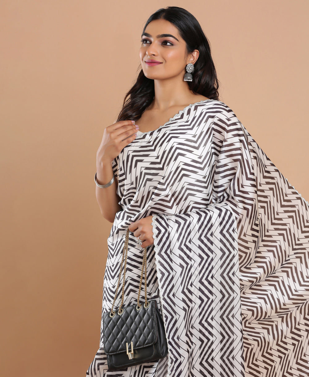 Satin Ethnic Wear White Color Saree
