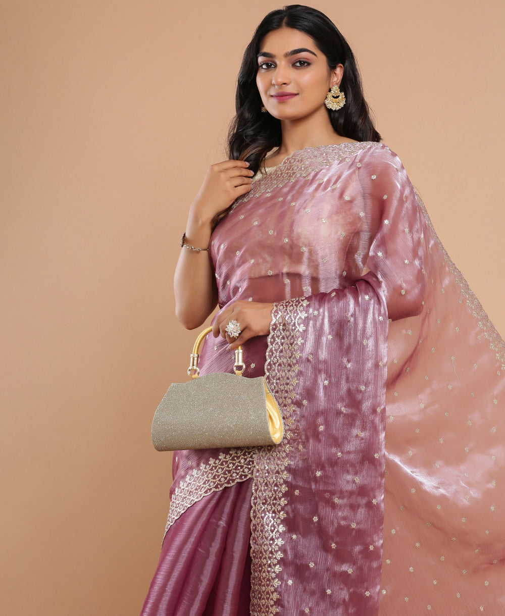 Organza Ethnic Wear Mauve Colour Saree