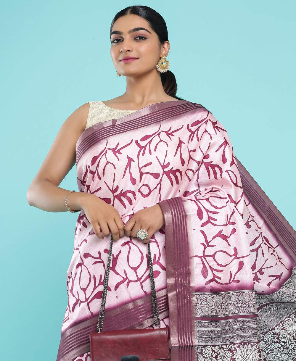 Jute Silk Casual Wear Burgundy Color Saree