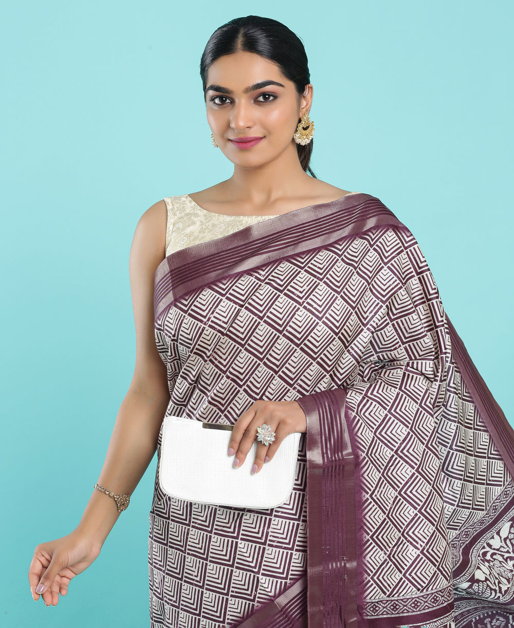 Jute Silk Casual Wear Burgundy & Cream Color Saree