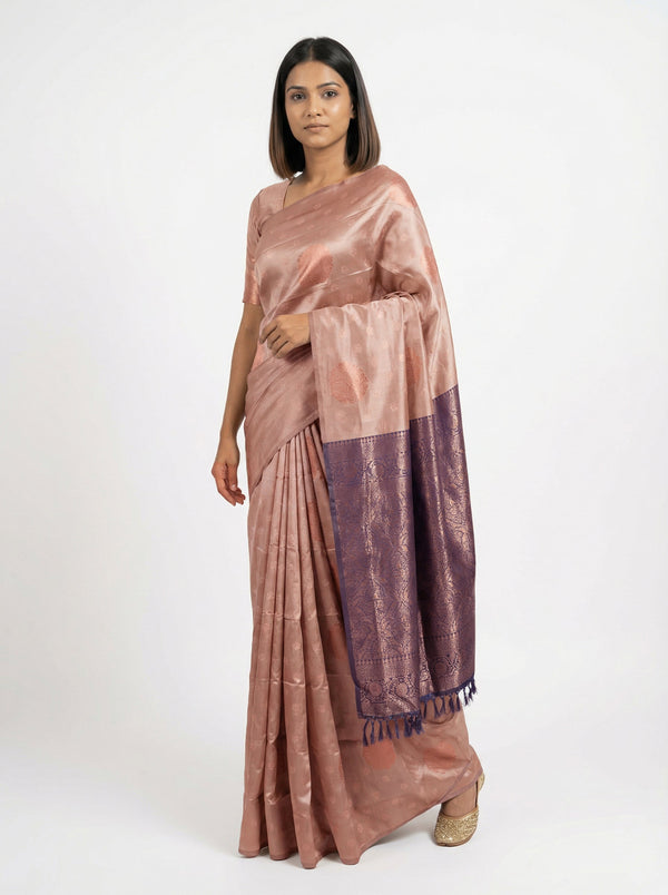 Semi Silk Elegant Ivory Brown Saree with Minimal Paisley Pattern