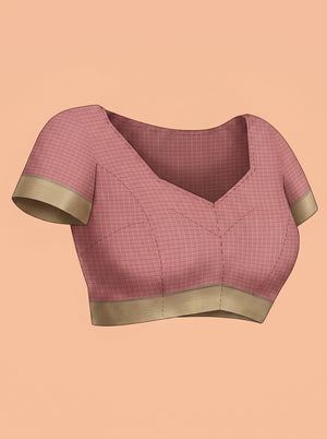 Semi Jute Dusty Rose Checked Printed Saree