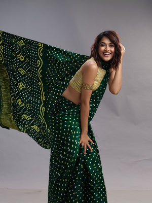 Green Ethnic Wear Satin Modal Saree