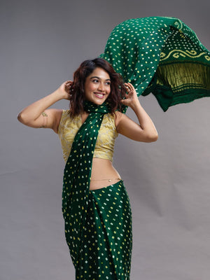 Green Ethnic Wear Satin Modal Saree