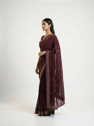 Vijithra Silk Wine Purple Stone Work Designer Saree