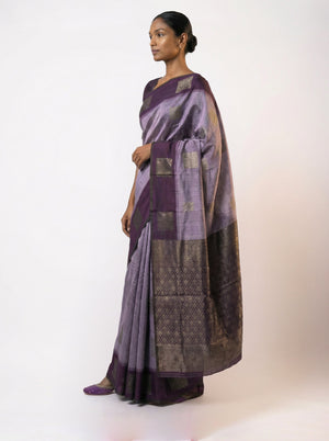 Art Silk Soft Lavender Saree with Rich Purple Contrast and Square Motifs