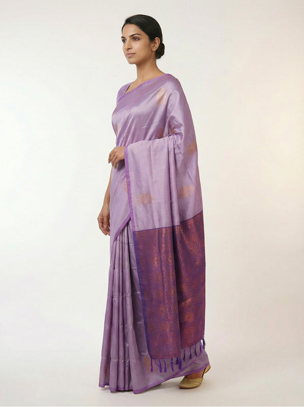 Semi Silk Elegant Lavender Saree – Spread Butta Design