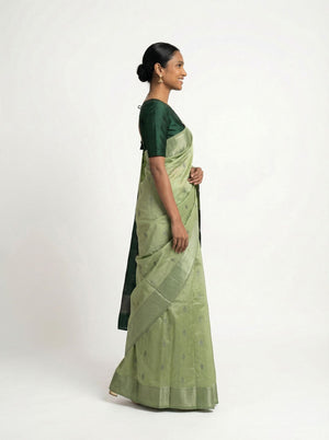 Art Silk Light Green Zari Woven Saree with Contrast Pallu and Butta