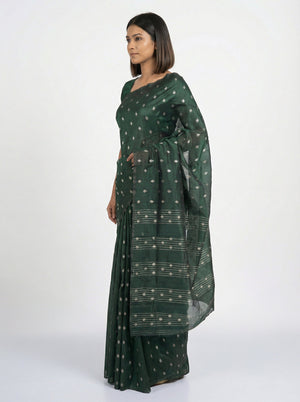 Semi Silk Designer Bottle Green Saree with Small Butta Work Blouse Piece
