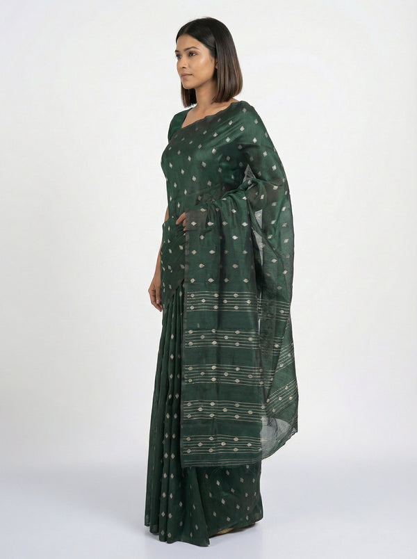 Semi Silk Designer Bottle Green Saree with Small Butta Work Blouse Piece