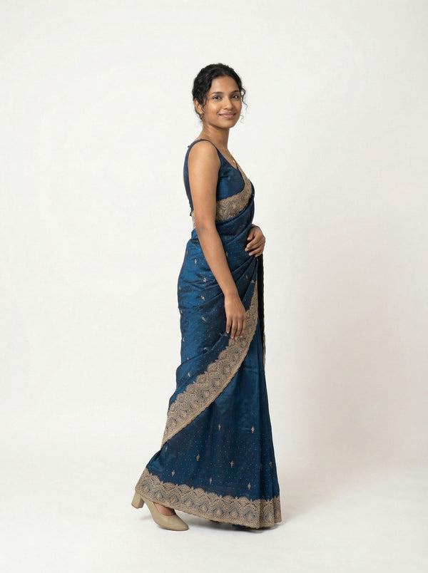 Vijithra Silk Navy Blue Zari Embroidered Designer Saree