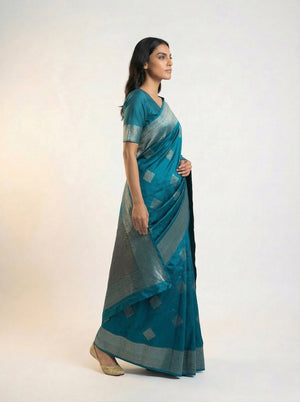 Art Silk Blue Festive Saree with Traditional Woven Patterns