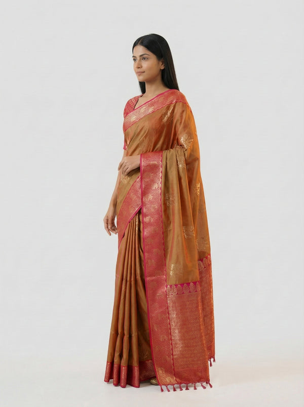 Semi Silk Olive Green Traditional Saree with Gapped Buttas