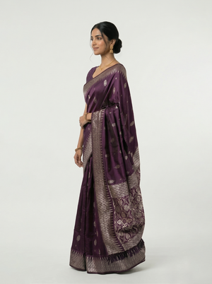 Semi Jute Deep Purple Butta Woven Saree