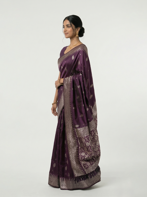 Semi Jute Deep Purple Butta Woven Saree