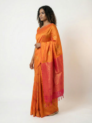 Semi Silk Yellow Saree for Women with Paisley Butta Design