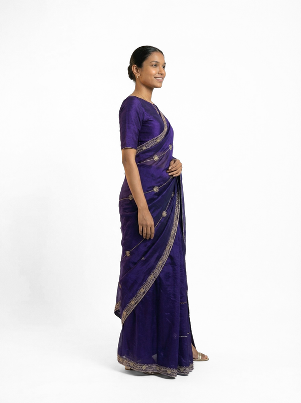 Organza Royal Blue Stone Work  Designer Saree