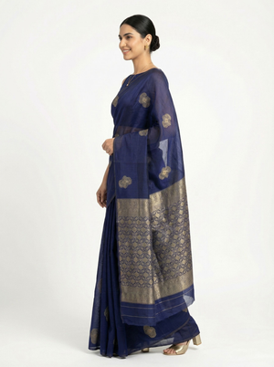 Art Silk Royal Blue Zari Woven Saree with Traditional Paisley Butta