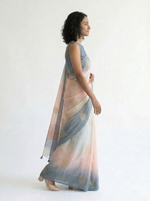 Chanderi Cotton Pastel Floral Printed Saree