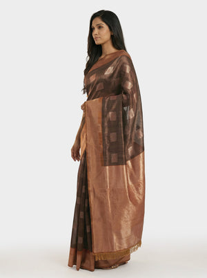 Semi Silk Classic Brown Saree with Small Butta Work