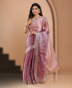 Organza Ethnic Wear Mauve Colour Saree