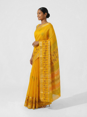 Chanderi Cotton Mustard Yellow Traditional Motif Saree