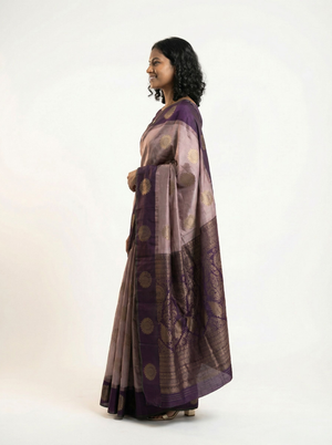 Art Silk Mauve and Deep Purple Zari Woven Saree with Floral Butta