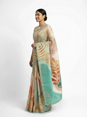 Chanderi Cotton Multicolor Abstract Printed Pattern Saree