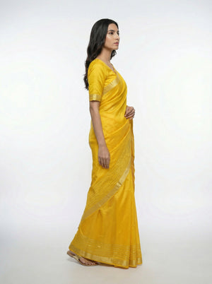 Cotton Mustard Yellow Saree with Elegant Zari Border and Minimal Design